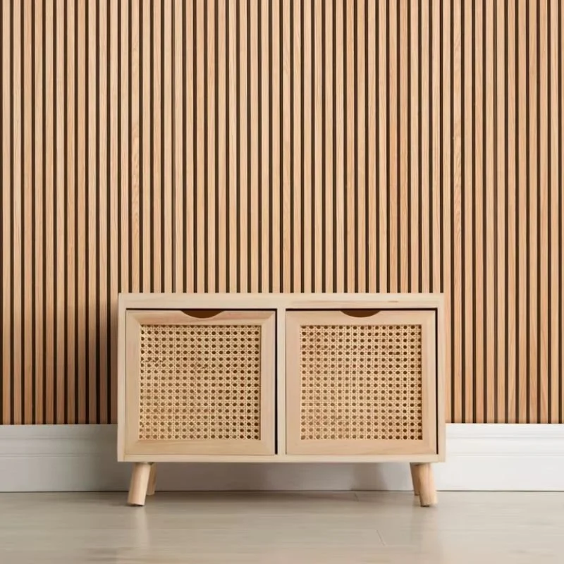 Lot de 2 Panneaux Acoustiques Muraux Bois 240x60x2,2cm - Chêne Blanc avec Fond Noir