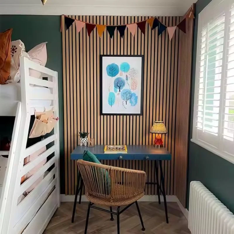 Lot de 2 Panneaux Acoustiques Muraux Bois 240x60x2,2cm - Finition Noyer - Fond Noir
