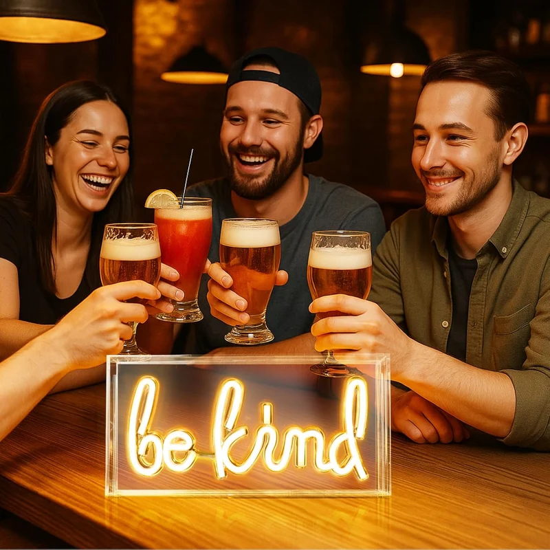BE KIND Desk Lightbox Sign – Rectangular 11.8x5.9 inch | Warm White/ Pink | USB Powered | Tabletop Display | For Girls' Room, Bedroom, Pub, Hotel, Beach, Cock