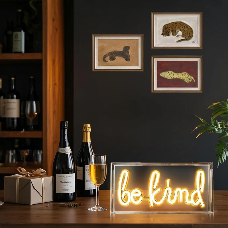 BE KIND Desk Lightbox Sign – Rectangular 11.8x5.9 inch | Warm White/ Pink | USB Powered | Tabletop Display | For Girls' Room, Bedroom, Pub, Hotel, Beach, Cock