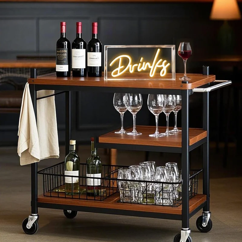 DRINKS Desk Lightbox Sign – Rectangular 11.8x5.9 inch | Warm White/ Pink | USB Powered | Tabletop Display | For Table Decor, Home Bar, Kitchen, Club, Pub, Restaurant Wall Decor & Bar Cart Accessories