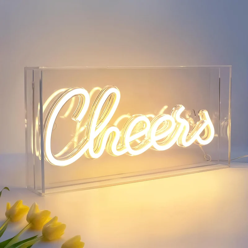 CHERRS Desk Lightbox Sign – Rectangular 11.8x5.9 inch | Warm White/ Pink | USB Powered | Tabletop Display | For Girls' Room, Bedroom, Pub, Hotel, Beach, Cocktail Bar, Christmas Gift