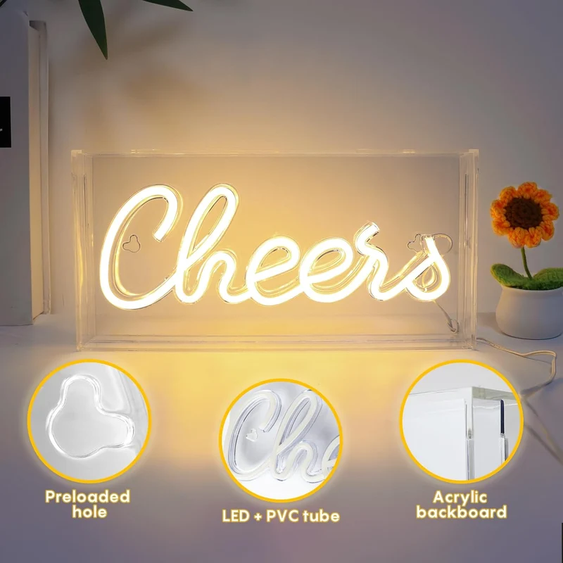 CHERRS Desk Lightbox Sign – Rectangular 11.8x5.9 inch | Warm White/ Pink | USB Powered | Tabletop Display | For Girls' Room, Bedroom, Pub, Hotel, Beach, Cocktail Bar, Christmas Gift
