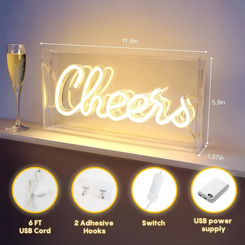CHERRS Desk Lightbox Sign – Rectangular 11.8x5.9 inch | Warm White/ Pink | USB Powered | Tabletop Display | For Girls' Room, Bedroom, Pub, Hotel, Beach, Cocktail Bar, Christmas Gift