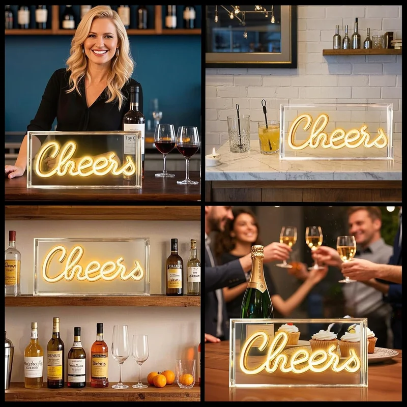 CHERRS Desk Lightbox Sign – Rectangular 11.8x5.9 inch | Warm White/ Pink | USB Powered | Tabletop Display | For Girls' Room, Bedroom, Pub, Hotel, Beach, Cocktail Bar, Christmas Gift