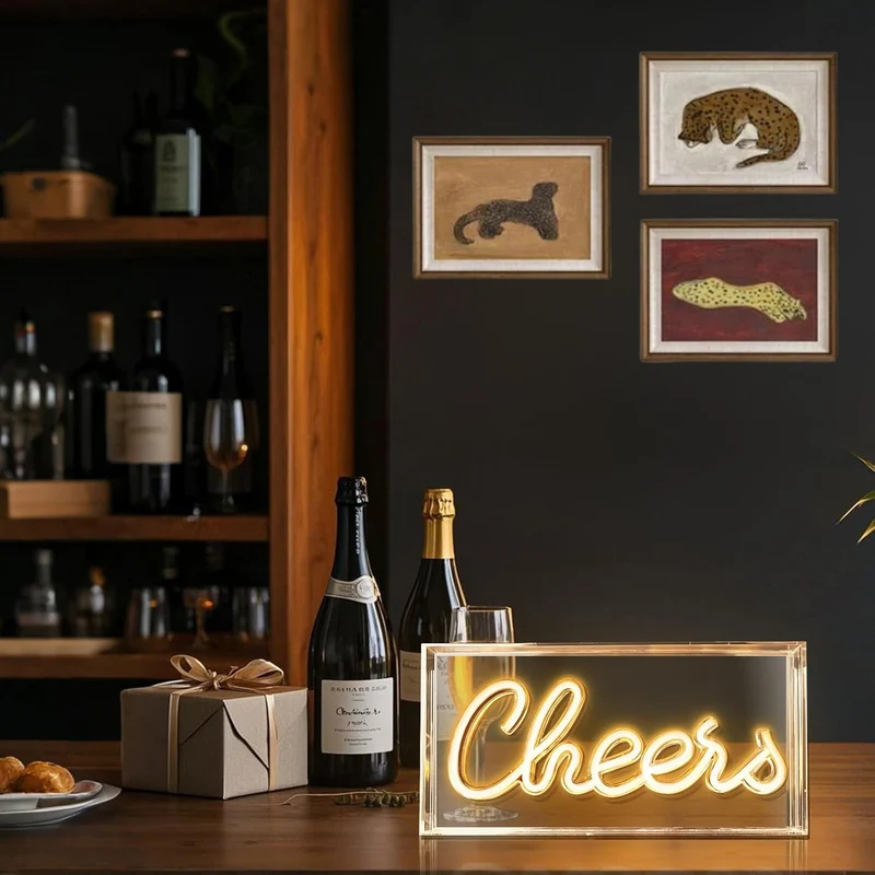 CHERRS Desk Lightbox Sign – Rectangular 11.8x5.9 inch | Warm White/ Pink | USB Powered | Tabletop Display | For Girls' Room, Bedroom, Pub, Hotel, Beach, Cocktail Bar, Christmas Gift