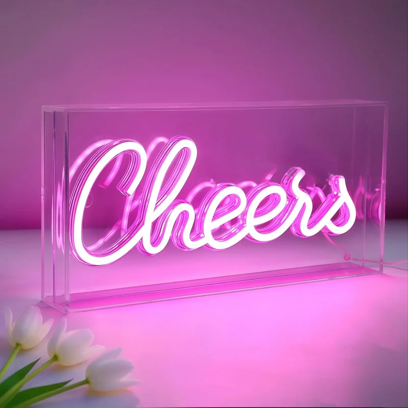 CHERRS Desk Lightbox Sign – Rectangular 11.8x5.9 inch | Warm White/ Pink | USB Powered | Tabletop Display | For Girls' Room, Bedroom, Pub, Hotel, Beach, Cocktail Bar, Christmas Gift