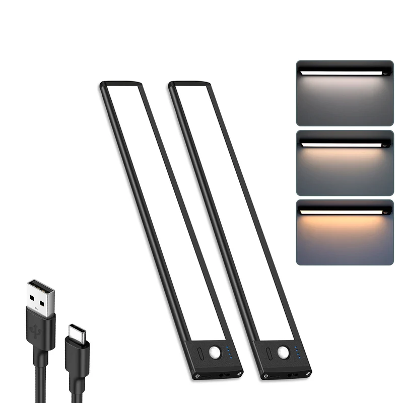 2 Pack Rechargeable Under Cabinet Light – 10” / 12.7” | 3CCT (3000K/4000K/6000K) | Motion Sensor & Touch Dimming | Slim Magnetic Design | Black Finish
