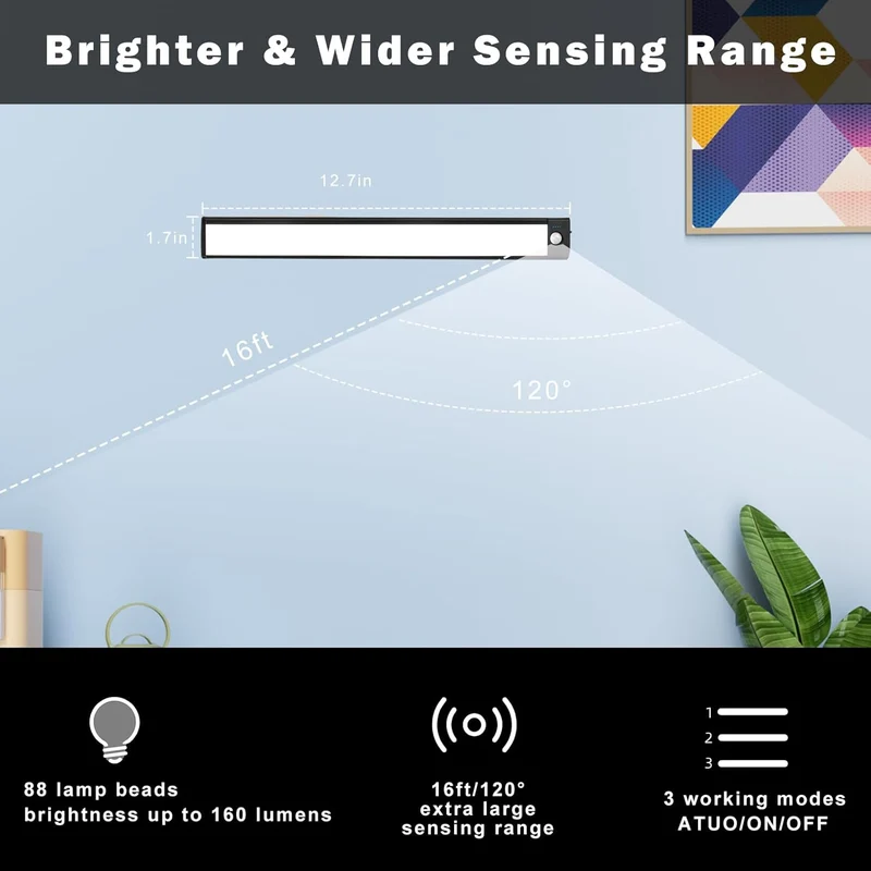 2 Pack Rechargeable Under Cabinet Light – 10” / 12.7” | 3CCT (3000K/4000K/6000K) | Motion Sensor & Touch Dimming | Slim Magnetic Design | Black Finish