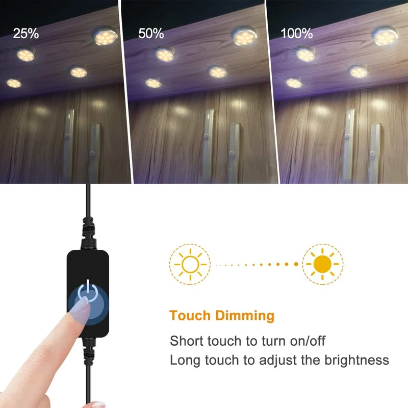 3 / 6 Pack LED Puck Cabinet Lights – Warm White / Daylight White | Silver Finish | 12V Adapter with US / UK Plug | Touch Dimmable | Adhesive Mount | for Kitchen & Under Cabinet