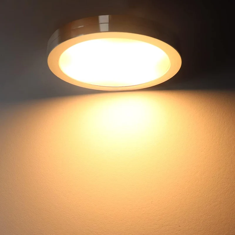 3 / 6 Pack LED Puck Cabinet Lights – Warm White / Daylight White | Silver Finish | 12V Adapter with US / UK Plug | Touch Dimmable | Adhesive Mount | for Kitchen & Under Cabinet