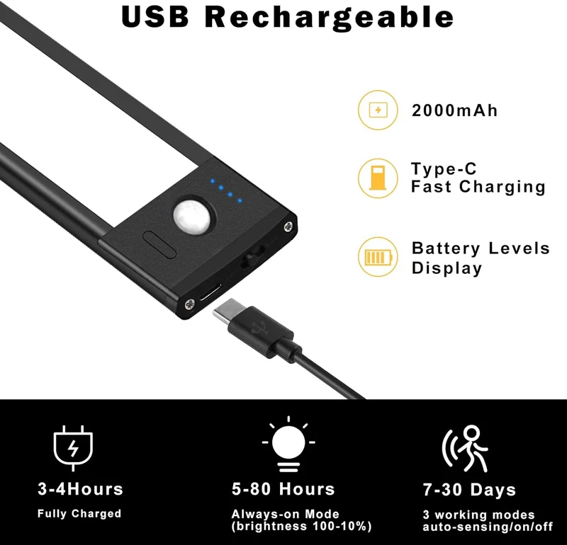 2 Pack Rechargeable Under Cabinet Light – 9” / 12” | 3CCT (3000K/4000K/6000K) | Motion Sensor & Touch Dimming | Magnetic Mount | Silver or Black Finish