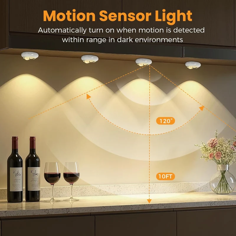 4/6 Pack Rechargeable Pebble LED Closet Light | 1 LED, 3 Color Modes (3000K / 4000K / 6000K) | Motion Sensor, Tap Switch, Dimmable | White Finish | Magnetic Mounting