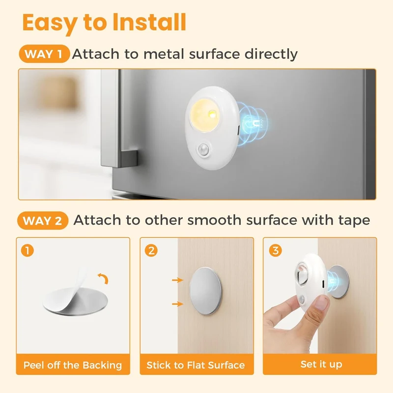 4/6 Pack Rechargeable Pebble LED Closet Light | 1 LED, 3 Color Modes (3000K / 4000K / 6000K) | Motion Sensor, Tap Switch, Dimmable | White Finish | Magnetic Mounting