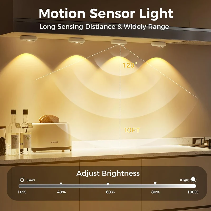 4/6 Pack Rechargeable Oval LED Closet Light | Motion Sensor, Tap Switch, Dimmable | Warm / Daylight White | Black / White Finish | Magnetic Mounting for Closets & Cabinets