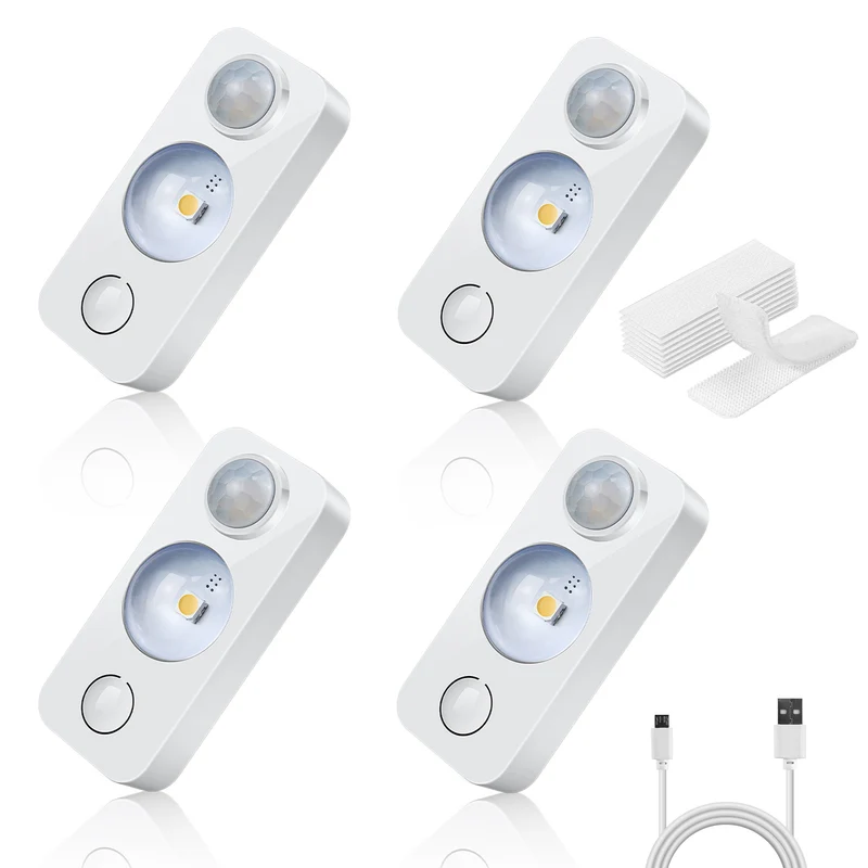 Rechargeable LED Puck Closet Light – 4/6/8 Pack | Motion Sensor, Tap Switch, Dimmable | Warm / Daylight White | Black / White Finish | Easy Mounting for Closets & Cabinets