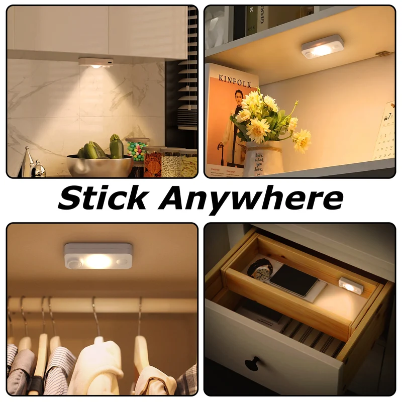 Rechargeable LED Puck Closet Light – 4/6/8 Pack | Motion Sensor, Tap Switch, Dimmable | Warm / Daylight White | Black / White Finish | Easy Mounting for Closets & Cabinets
