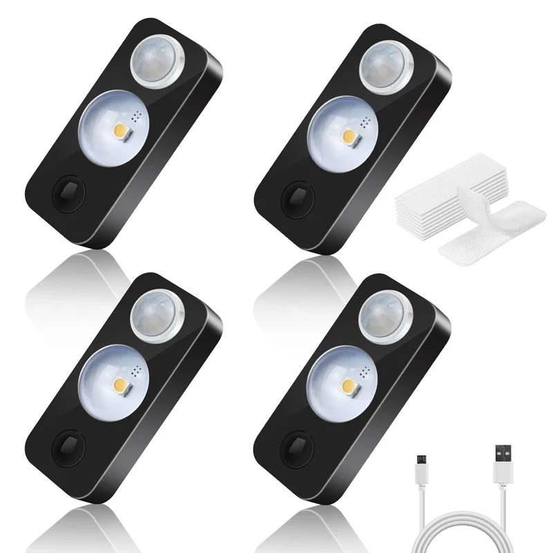 Rechargeable LED Puck Closet Light – 4/6/8 Pack | Motion Sensor, Tap Switch, Dimmable | Warm / Daylight White | Black / White Finish | Easy Mounting for Closets & Cabinets