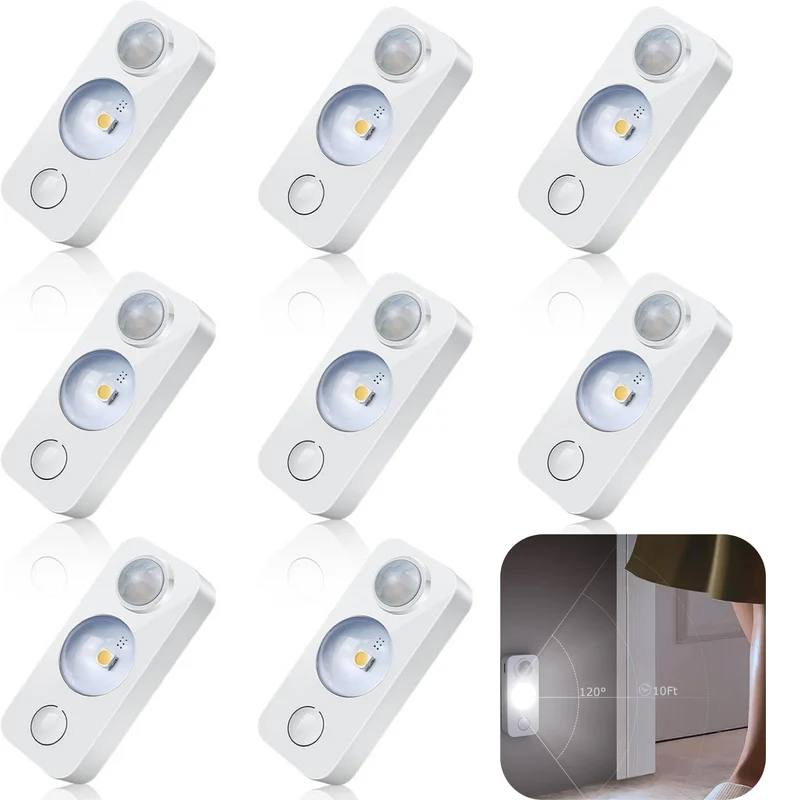 Rechargeable LED Puck Closet Light – 4/6/8 Pack | Motion Sensor, Tap Switch, Dimmable | Warm / Daylight White | Black / White Finish | Easy Mounting for Closets & Cabinets