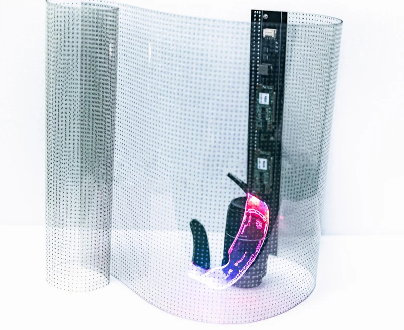 【Small Size Plug & Play】HCS Series P6.25 Adhesive Transparent LED Film – 240×600 mm (9.45×23.62 in) | 1500nits | High Transparency Glass Sticker Display for Glass Walls & Retail Windows | Plug & Play
