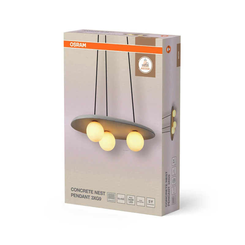 OSRAM DECOR Suspension Nid en Béton Gris, 3 flammes, G9
