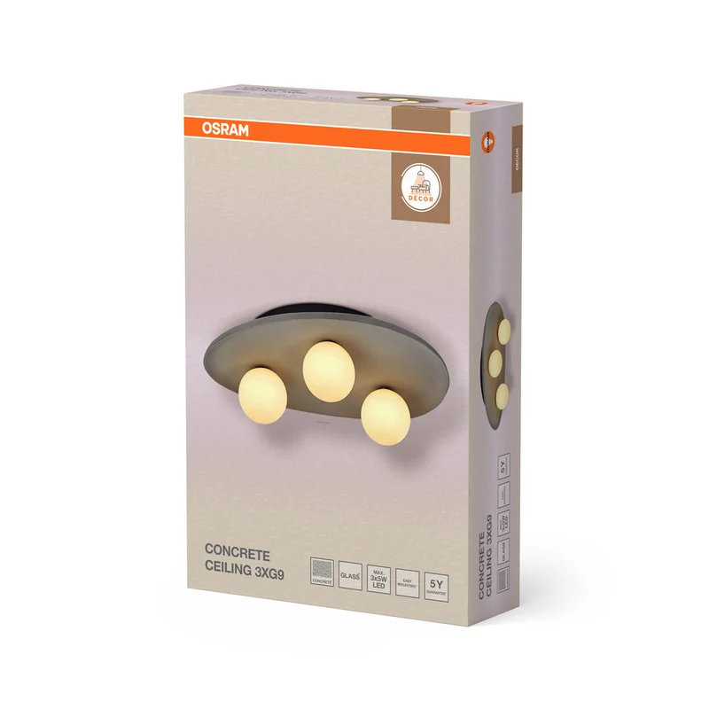 OSRAM DECOR Plafonnier Nid en béton Gris, 3 flammes, G9