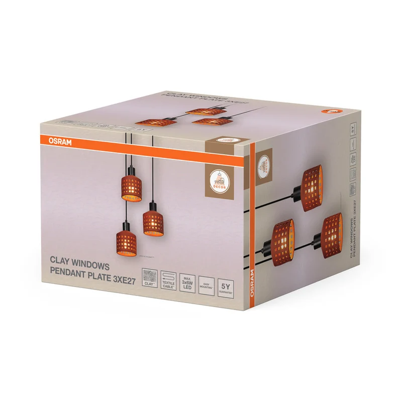OSRAM DECOR Suspension en argile pour fenêtres, marron, 3 flammes, E27