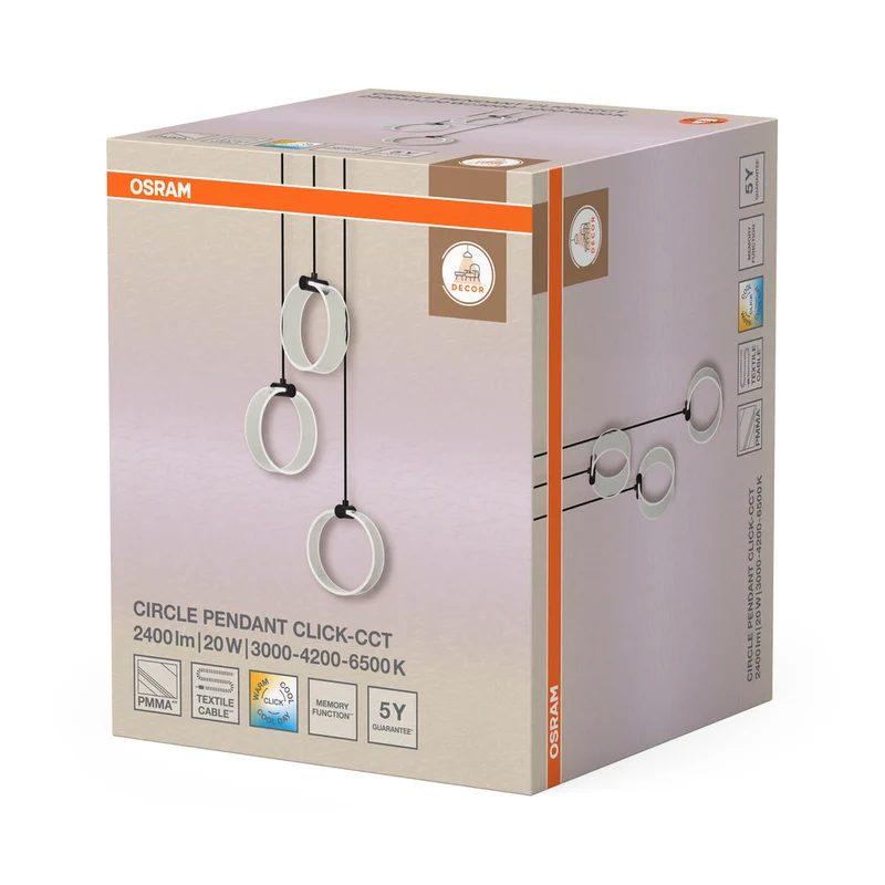 OSRAM DECOR Suspension Circle, 3 suspensions, 20W, Click CCT Noir
