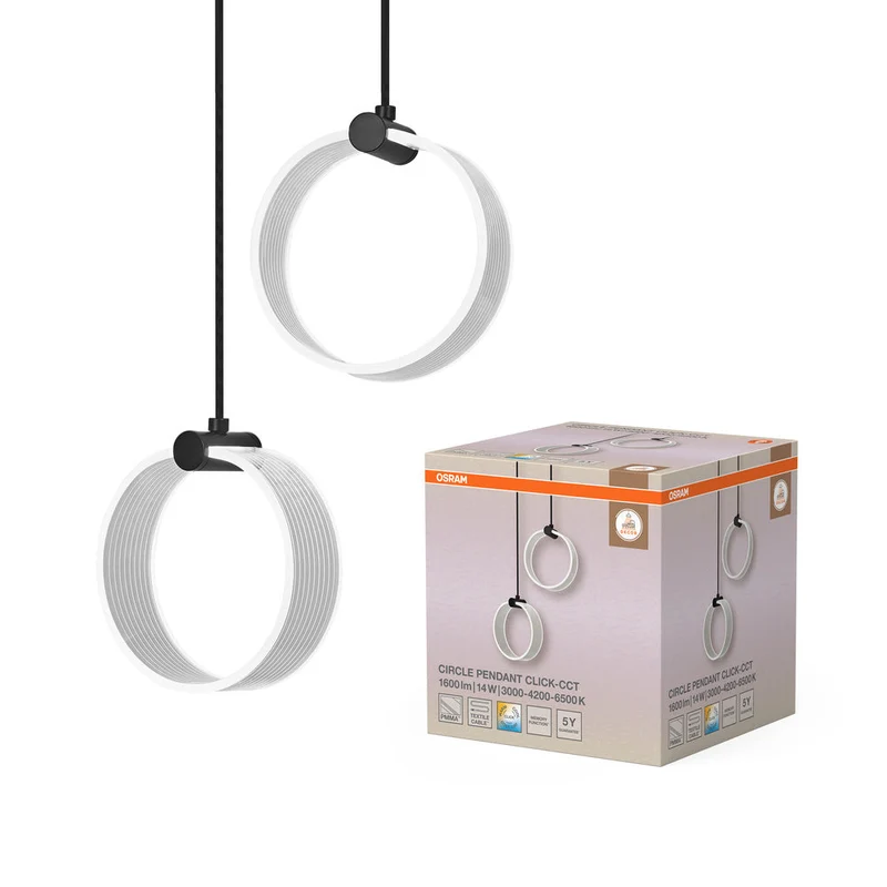 OSRAM DECOR Suspension Circulaire, 2 Suspensions, 14W, Click CCT Noir