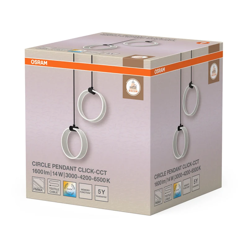 OSRAM DECOR Suspension Circulaire, 2 Suspensions, 14W, Click CCT Noir