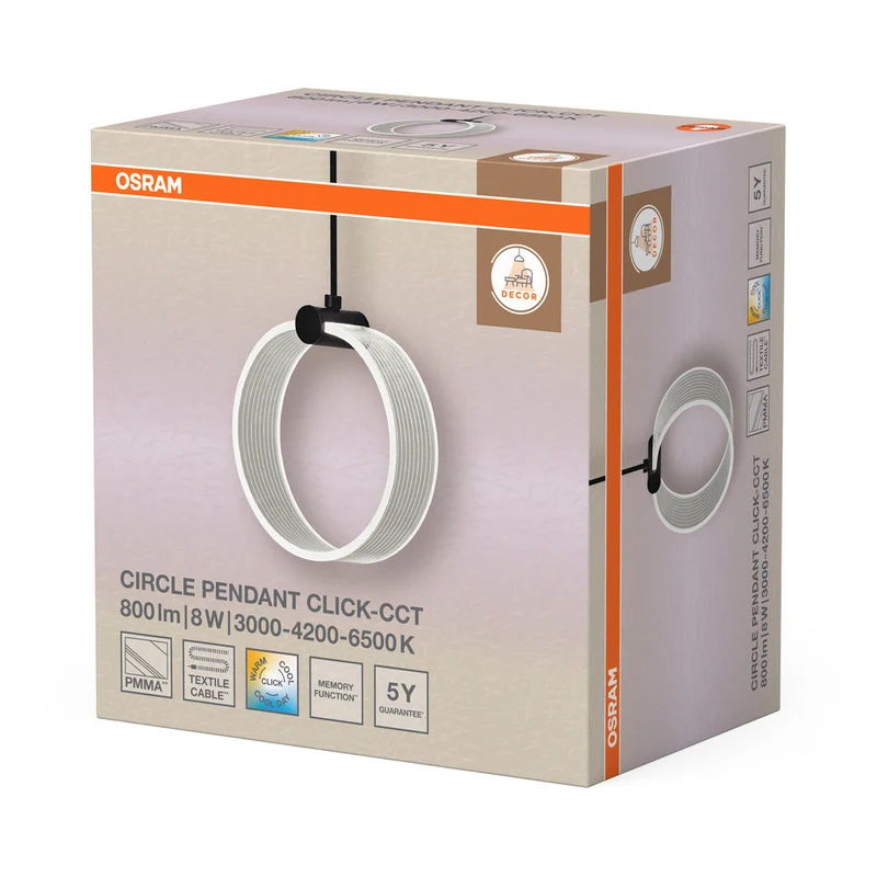 OSRAM DECOR Suspension Circle, 3 suspensions, 8W, Click CCT Noir