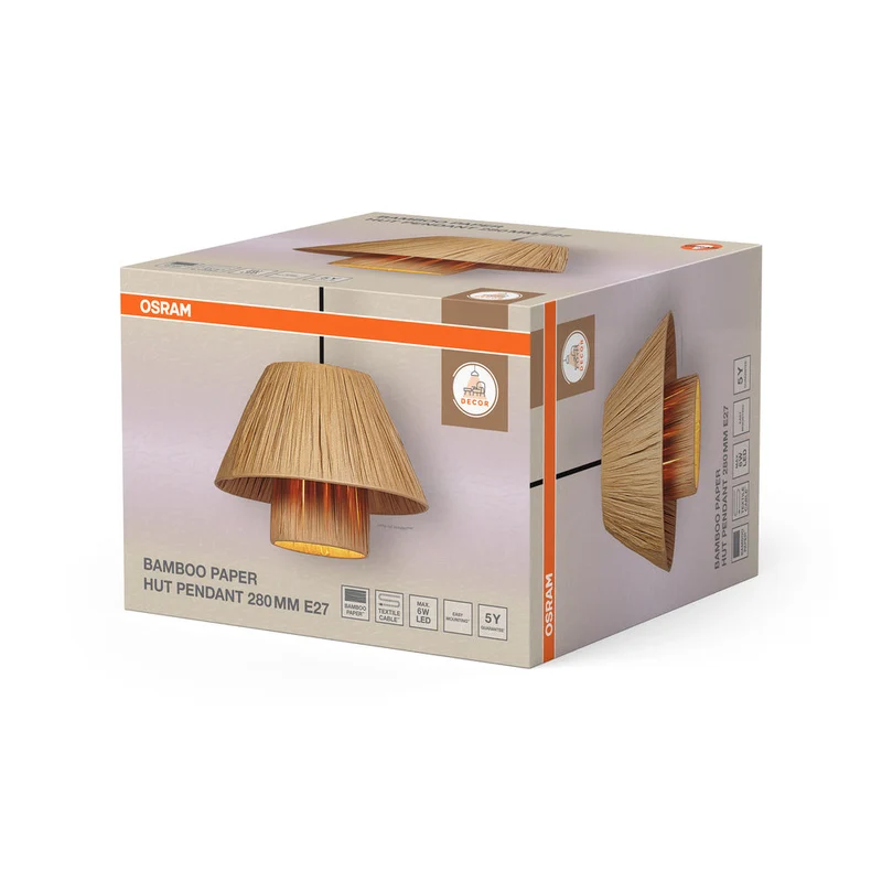 OSRAM DÉCOR Suspension en papier bambou marron, 280mm, E27