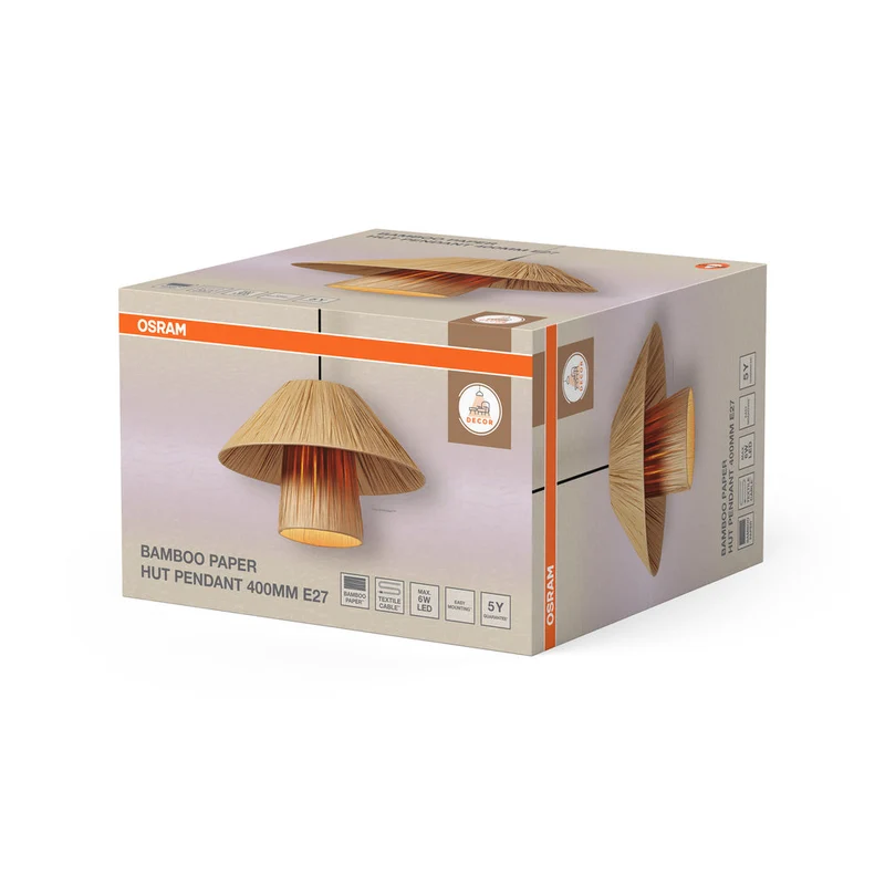 OSRAM DÉCOR Suspension en papier bambou Hutte 400 E27 Marron