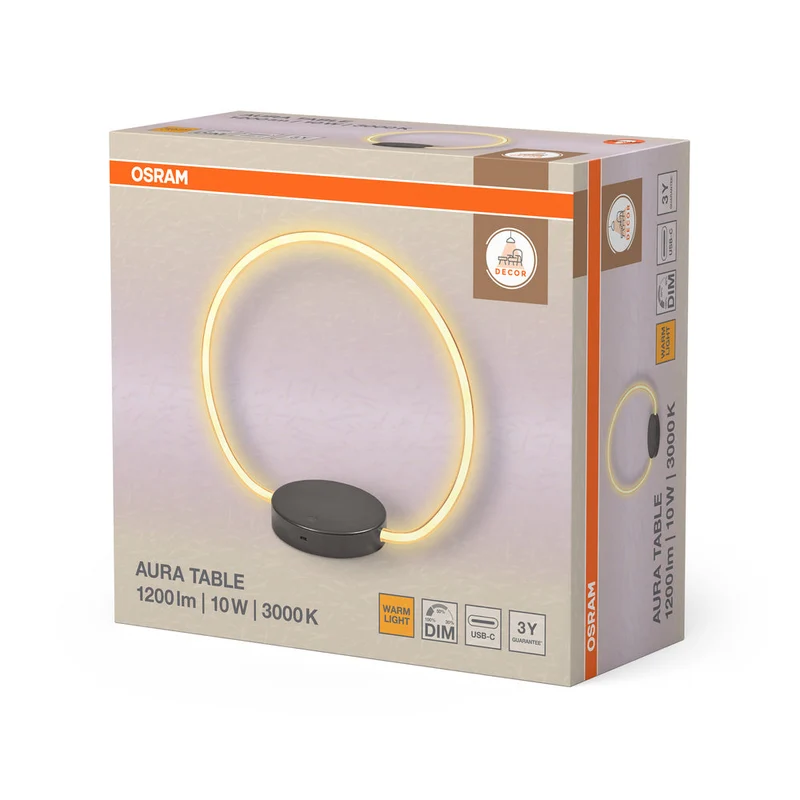 OSRAM DECOR Aura lampe de table 10W, 3000K, 1200lm, Touch DIM USB