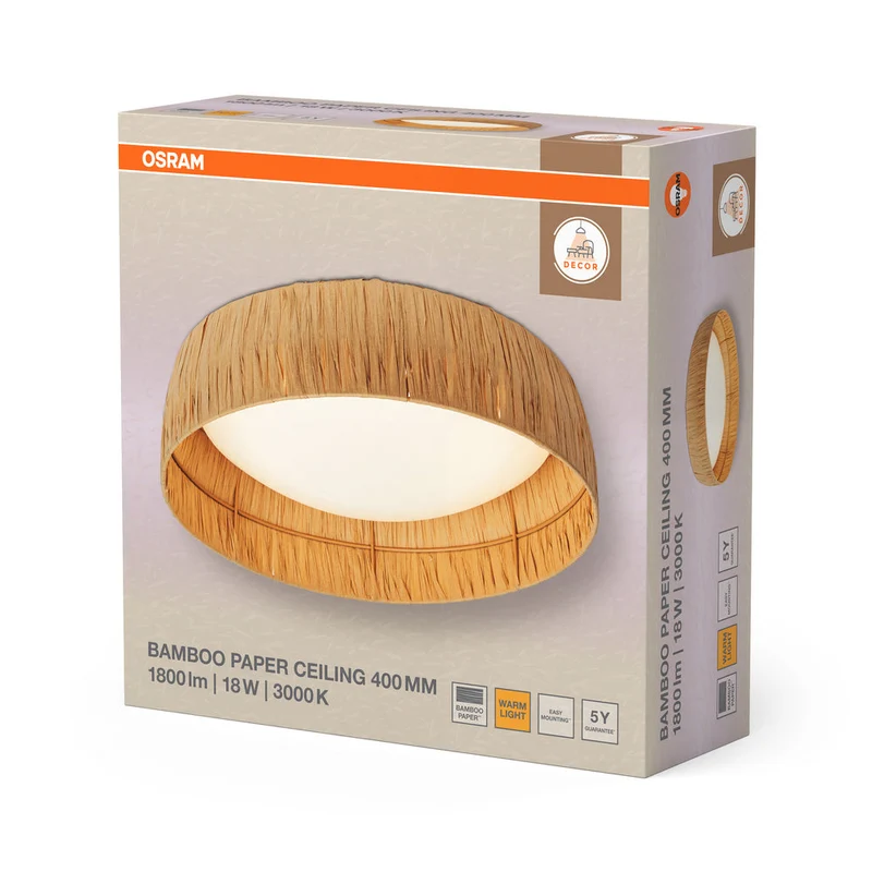 OSRAM DECOR Bambou Papier Plafonnier Marron, 400mm, 18W