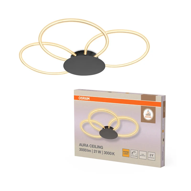 OSRAM DECOR Aura Plafonnier Deckenleuchte, 21W, 3000K, 2200lm, Click DIM