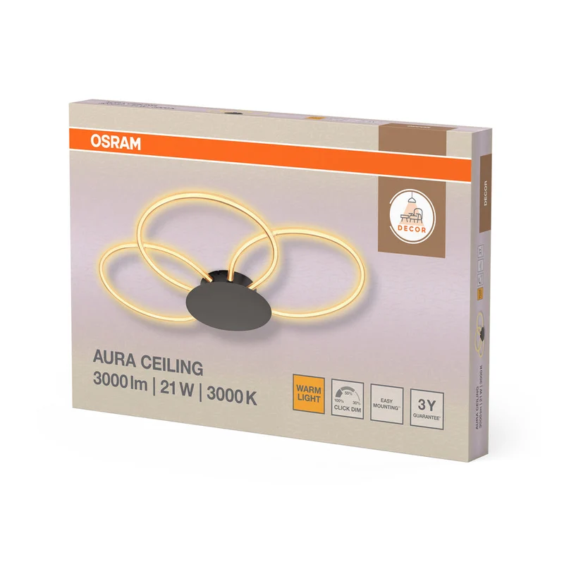 OSRAM DECOR Aura Plafonnier Deckenleuchte, 21W, 3000K, 2200lm, Click DIM