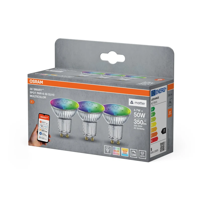 OSRAM Matter SMART+ LED Lampe Spot RGBW multicolore (ex 32W) 5W / 2700-6500K GU10 3 pièces