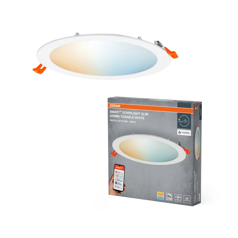 LEDVANCE Matter SMART+ ENCASTRÉ SLIM DOWNLIGHT Ø 225mm, T TW / 22 W Blanc Réglable, 3000…6500K