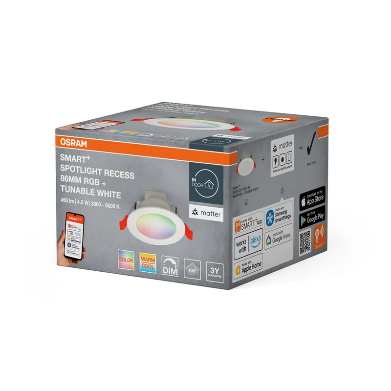OSRAM Matter SMART+ SPOT ENCASTRÉ, Ø 86mm, RGB 4W, Blanc réglable, 2700…6500 K