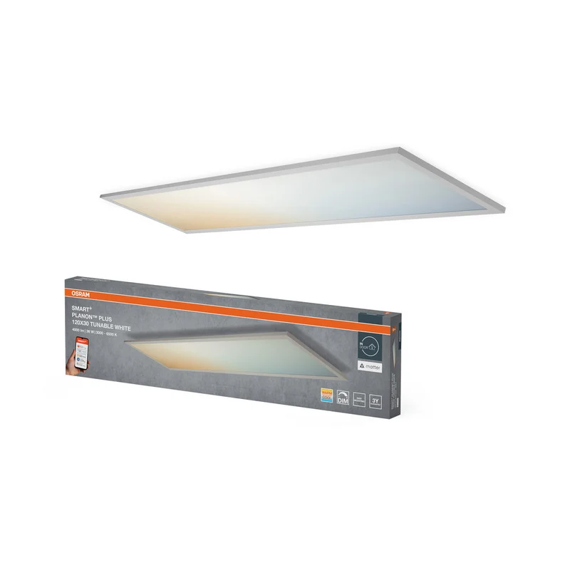 OSRAM Matter SMART+ PLANON PLUS Panneau LED, 3000-6500K, 1200mm x 300mm, Contrôle vocal Google et Alexa, Blanc réglable
