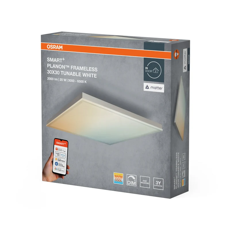 OSRAM Matter SMART+ Planon Plafonnier LED sans cadre réglable blanc 30x30cm 20W / 3000-6500K