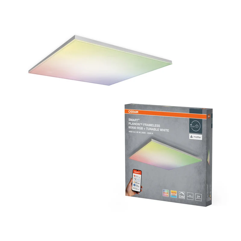 OSRAM Matter SMART+ Planon Plafonnier LED sans cadre RGBW multicolore 60X60cm 40W / 3000-6500K