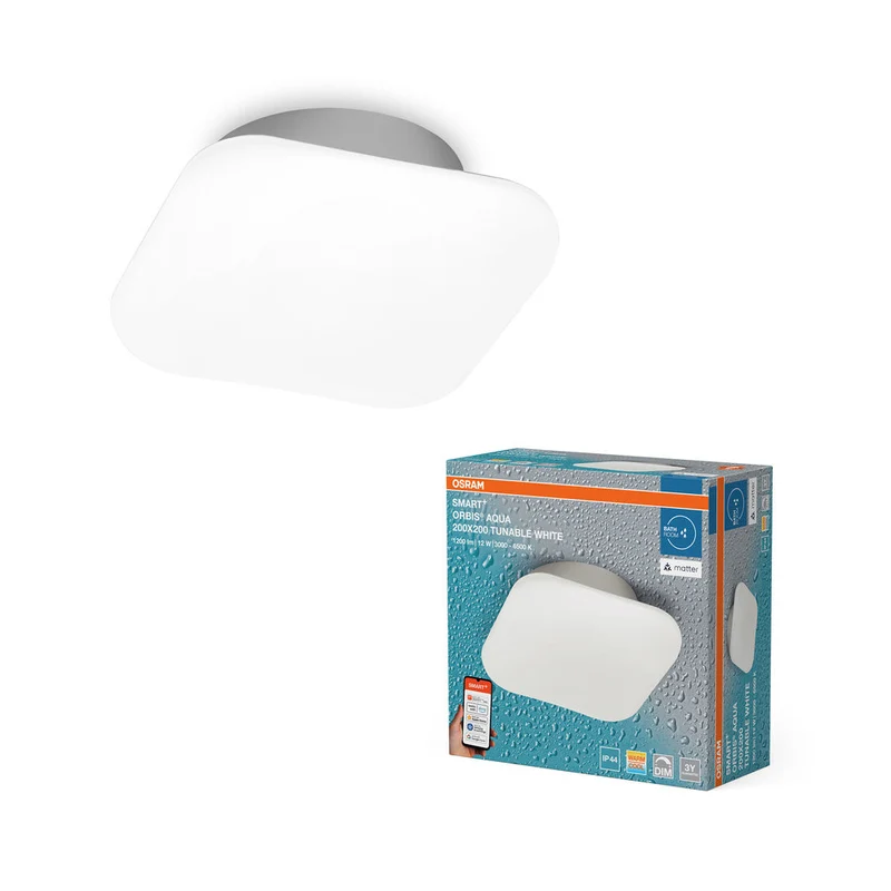OSRAM Matter SMART+ ORBIS LED AQUA Plafonnier de salle de bain 20x20cm Blanc réglable 12W / 3000-6500K
