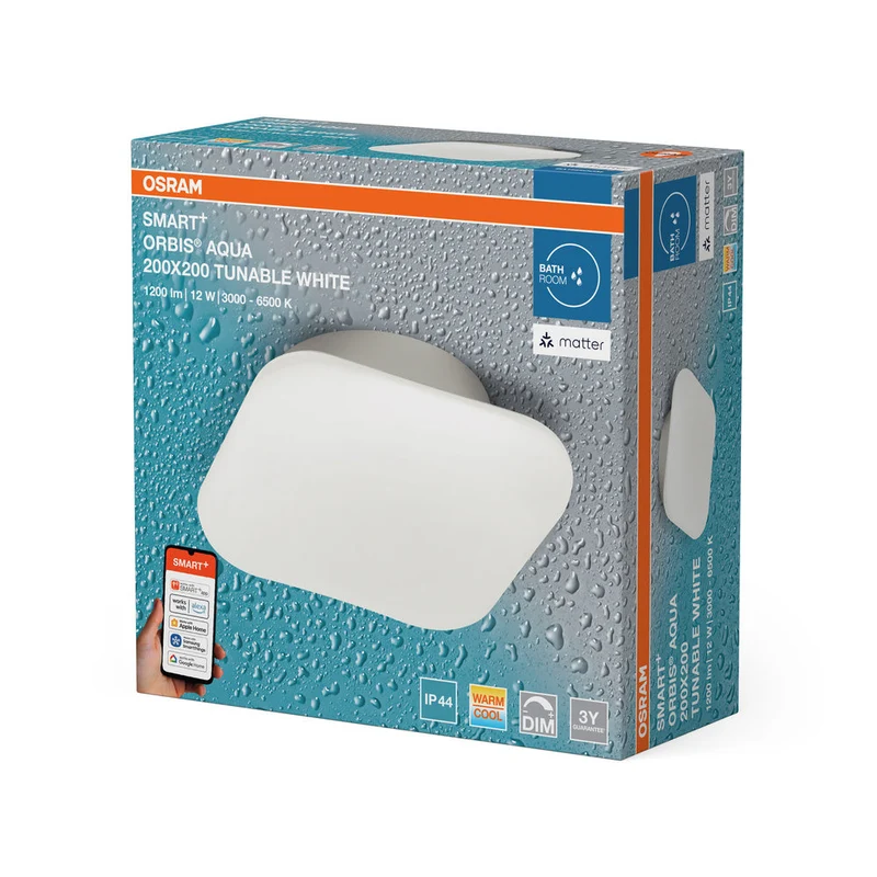 OSRAM Matter SMART+ ORBIS LED AQUA Plafonnier de salle de bain 20x20cm Blanc réglable 12W / 3000-6500K