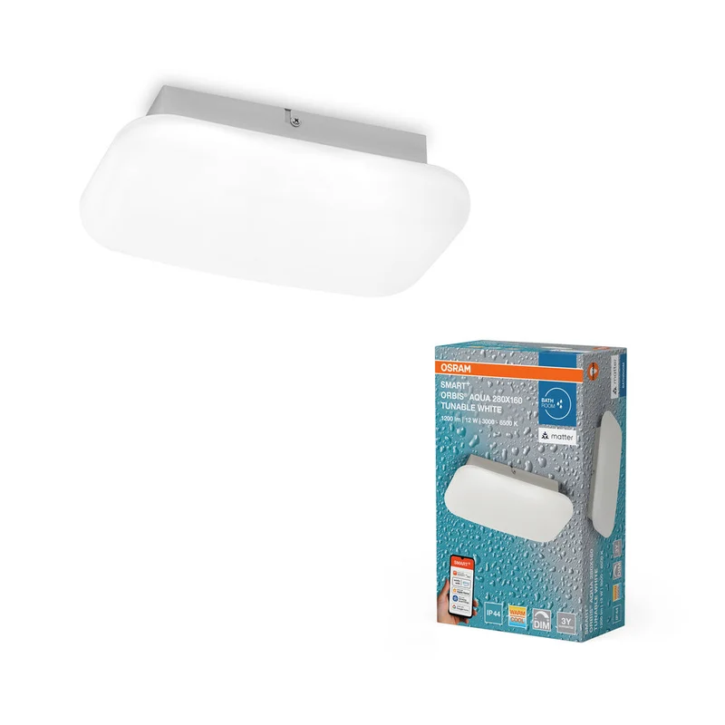 OSRAM Matter SMART+ ORBIS AQUA Plafonnier LED de salle de bain 28x16cm Blanc réglable 12W / 3000-6500K