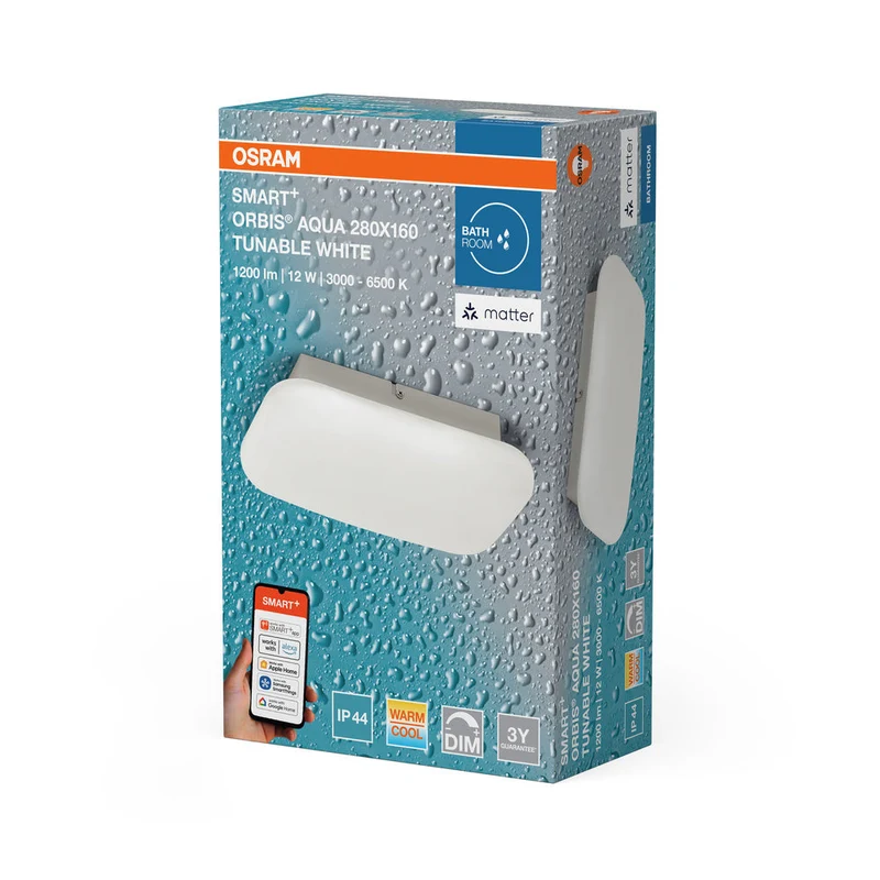 OSRAM Matter SMART+ ORBIS AQUA Plafonnier LED de salle de bain 28x16cm Blanc réglable 12W / 3000-6500K