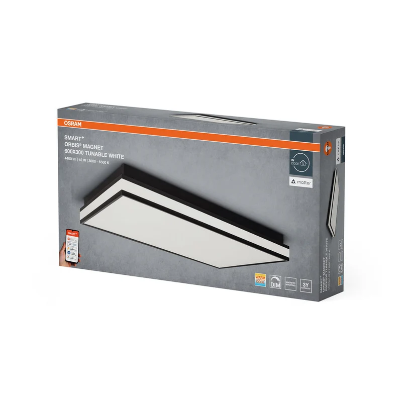 OSRAM Matter SMART+ ORBIS MAGNET LED Plafonnier 60x30cm Blanc réglable 42W / 3000-6500K noir