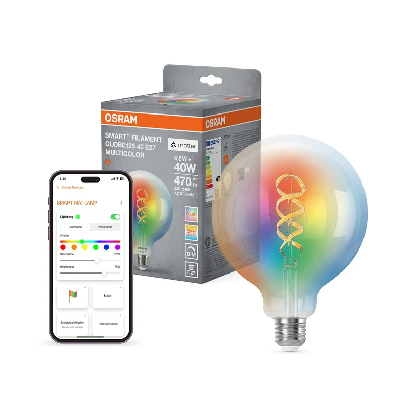 OSRAM Matter SMART+ LED Lampe CLASSIC Edison, RGB, verre filament, 4,8W, 470lm, E27