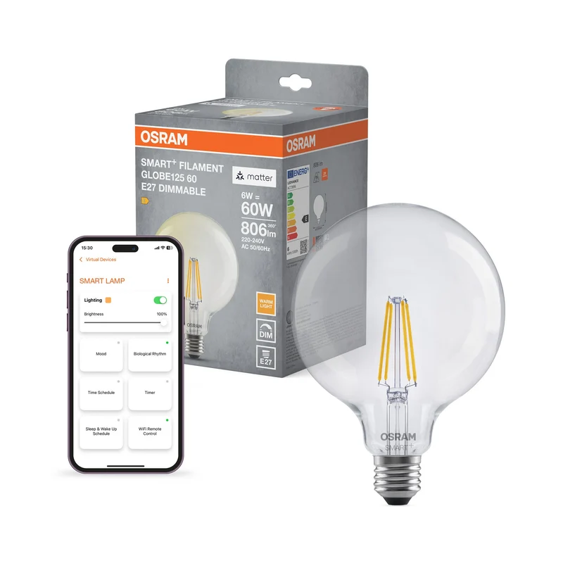 OSRAM Matter SMART+ Filament LED Lampe Globe dimmable (ex 60W) 5,5W / 2700K Blanc chaud E27